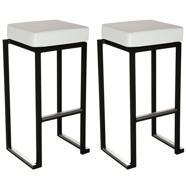 Kelowna White Faux Leather Bar Stools With Black Steel Frame In Pair