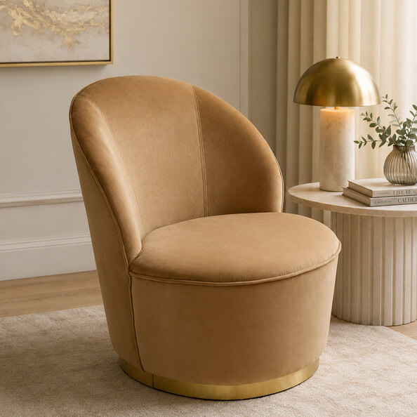 Kelvra Velvet Kids Chair with Gold Base in Beige