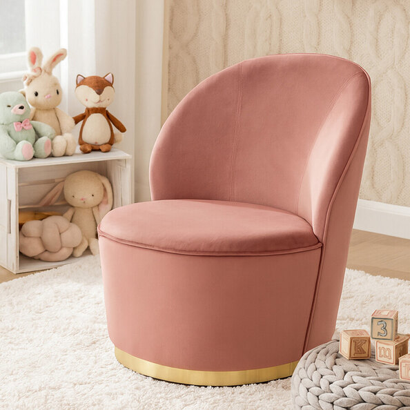 Kelvra Velvet Kids Chair with Gold Base in Dusty Pink