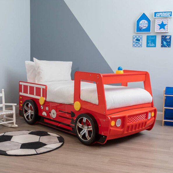 Kelvra Wooden Kids Fire Engine Bed in Red