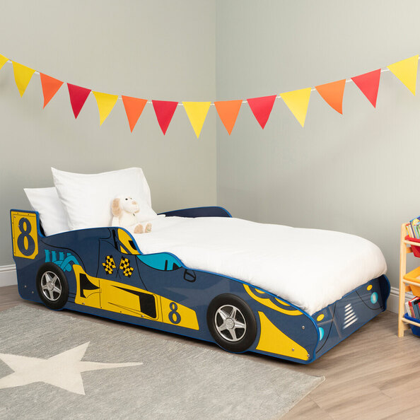 Kelvra Wooden Kids Racing Car Bed in Multicolour