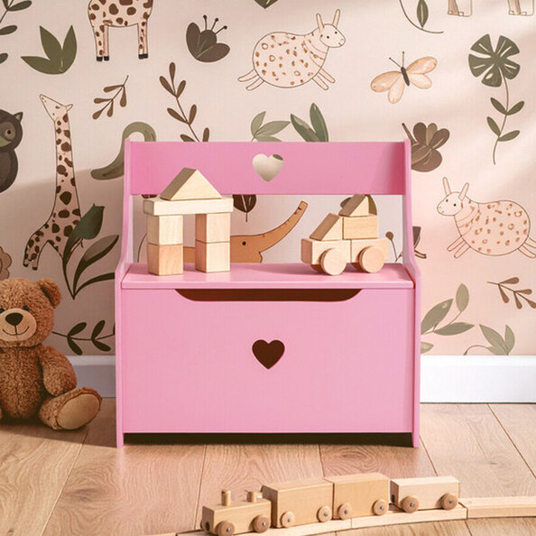 Kelvra Wooden Storage Seating Bench in Pink