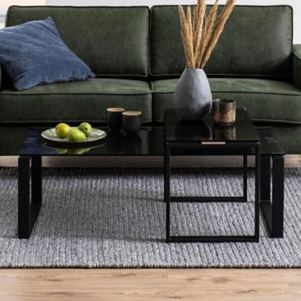 Kennesaw Smoked Glass Nesting Coffee Tables With Matt Black Legs