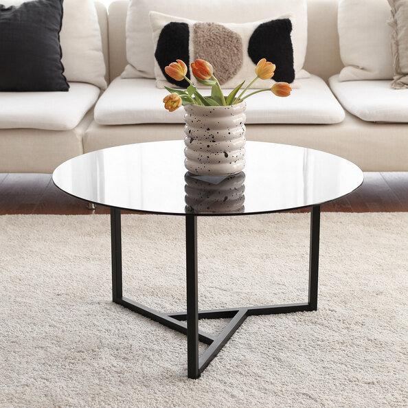 Kensai Round Fume Glass Top Coffee Table with Black Metal Base