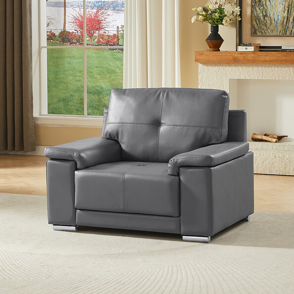 Kensington Faux Leather 1 Seater Sofa In Dark Grey