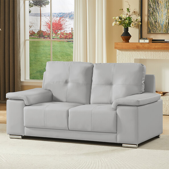 Kensington Faux Leather 2 Seater Sofa In Light Grey