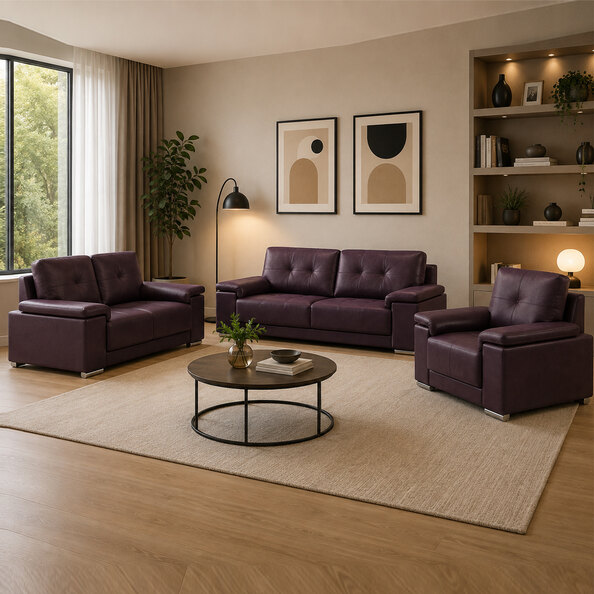 Kensington Faux Leather 3+2+1 Seater Sofa Set in Dark Brown