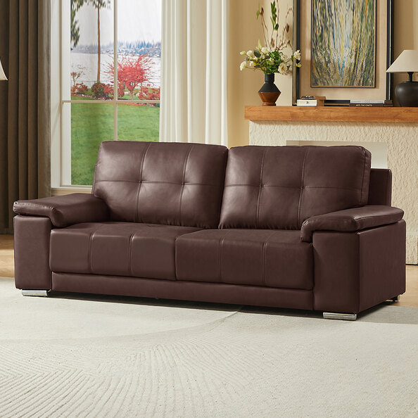 Kensington Faux Leather 3 Seater Sofa In Dark Brown