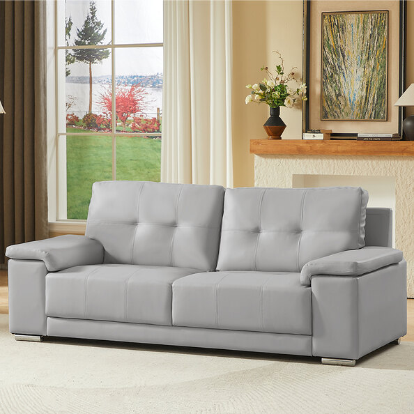 Kensington Faux Leather 3 Seater Sofa In Light Grey