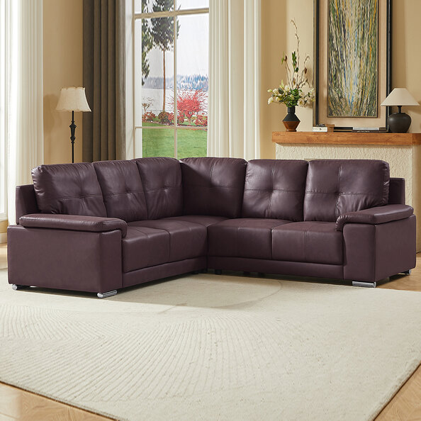 Kensington Faux Leather Corner Sofa in Dark Brown
