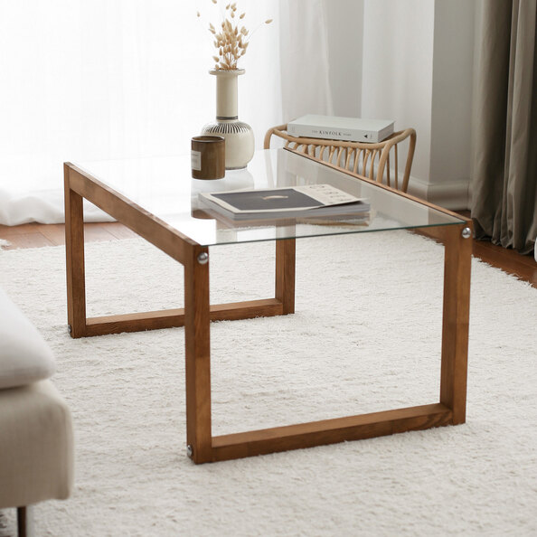 Kenza Brown Wooden Coffee Table with Glass Top