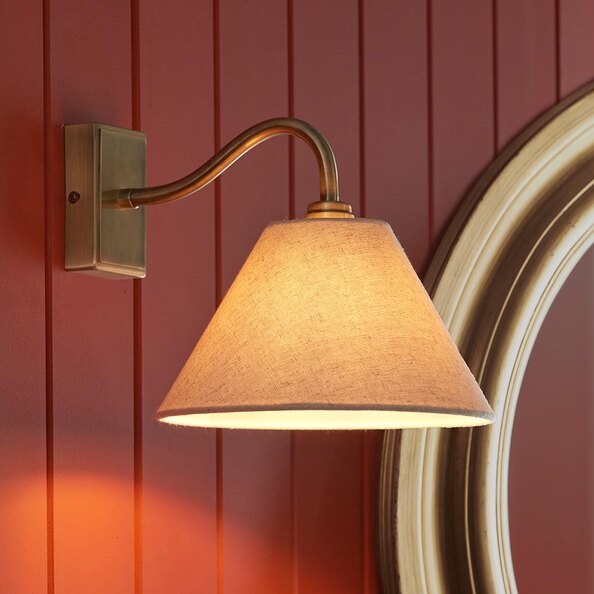 Kerrville Textured Fabric Wall Light In Antique Brass
