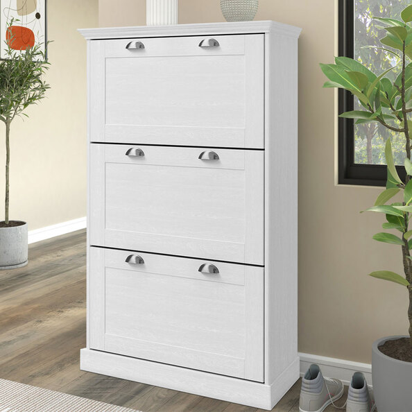 Kervan Wooden Shoe Storage Cabinet with 3 Flap Doors in White