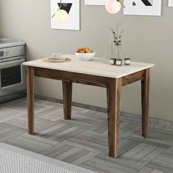 Kiev Wooden Dining Table in Walnut and Travertine Marble Effect