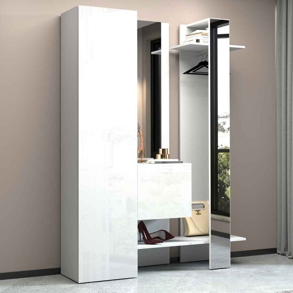 Killington High Gloss Storage Cabinet With Coat Stand In White