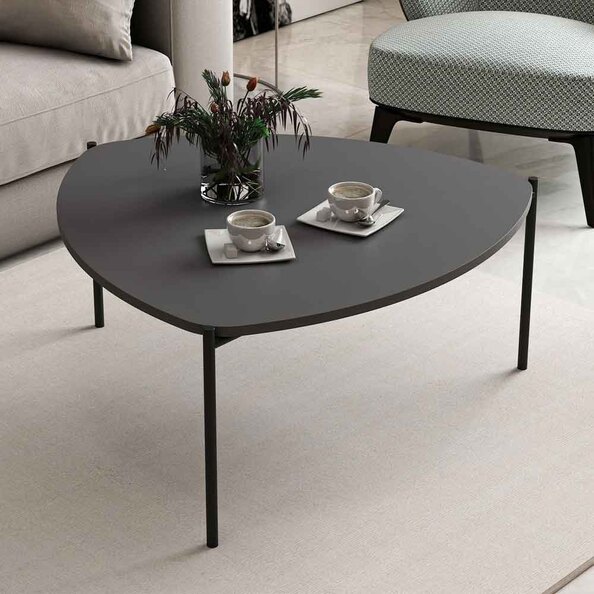 Kingsley Triangle Wooden Coffee Table with Metal Legs in Anthracite