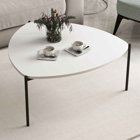 Kingsley Triangle Wooden Coffee Table with Metal Legs in White