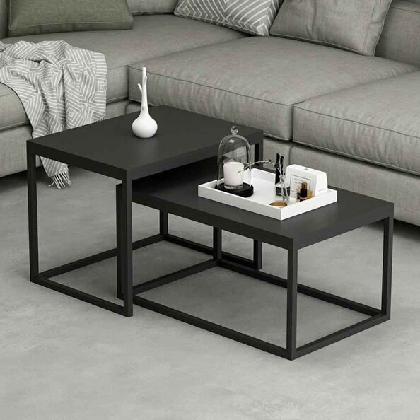 Kingsley Wooden Nest of 2 Coffee Table in Black