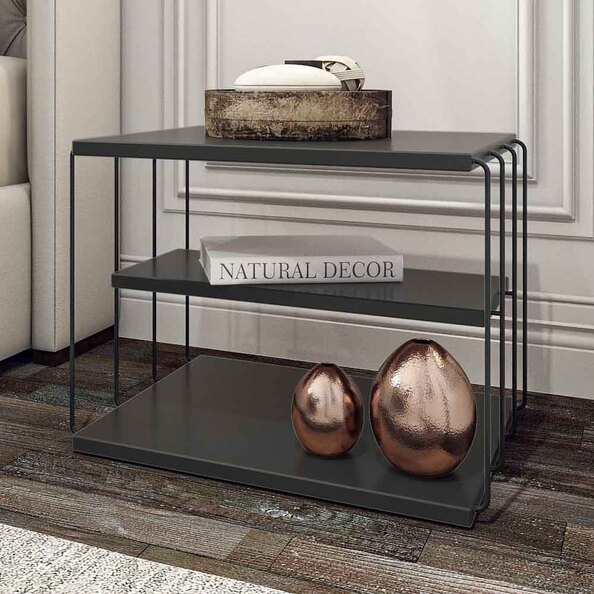 Kingsley Wooden Side Table with Black Metal Frame in Anthracite