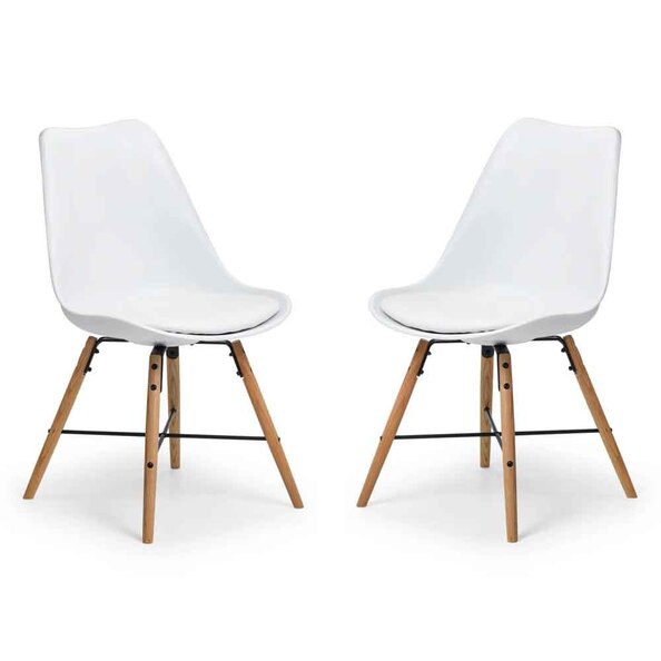 Kintar White Plastic Chairs with Oak Legs in Pair