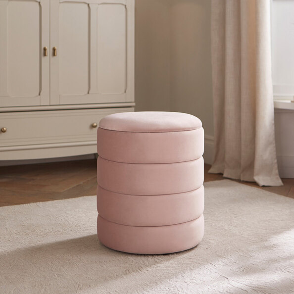 Kosea Velvet Storage Stool in Blush Pink