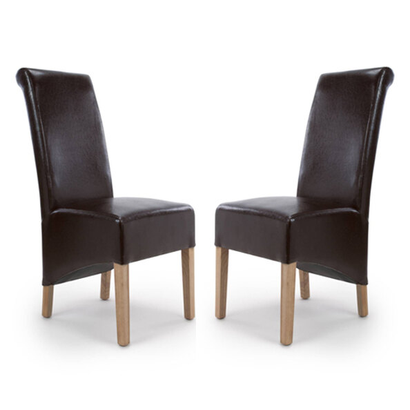 Kyoto Brown Leather Dining Chairs With Oak Legs In Pair