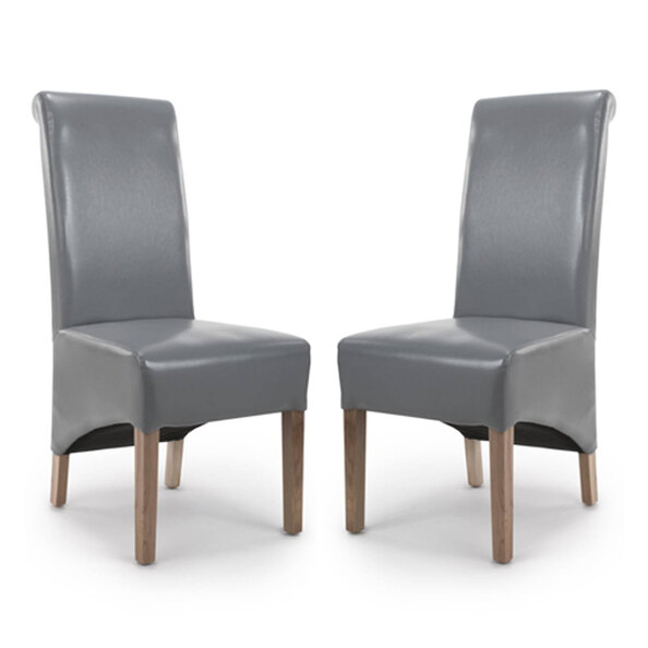 Kyoto Grey Leather Dining Chairs With Oak Legs In Pair