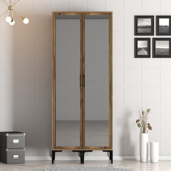 Kumsal Mirrored Wardrobe with 2 Doors in Walnut