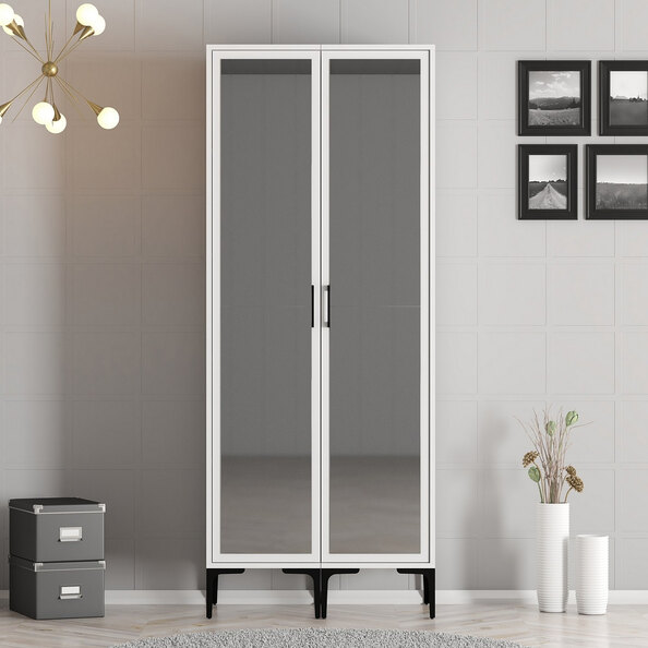 Kumsal Mirrored Wardrobe with 2 Doors in White