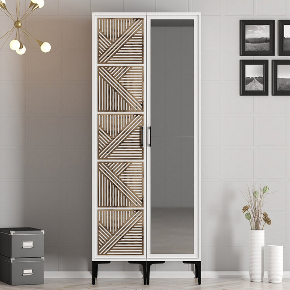 Kumsal Wooden Wardrobe with 1 Right Mirror Door in White