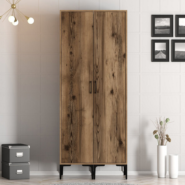 Kumsal Wooden Wardrobe with 2 Doors in Walnut