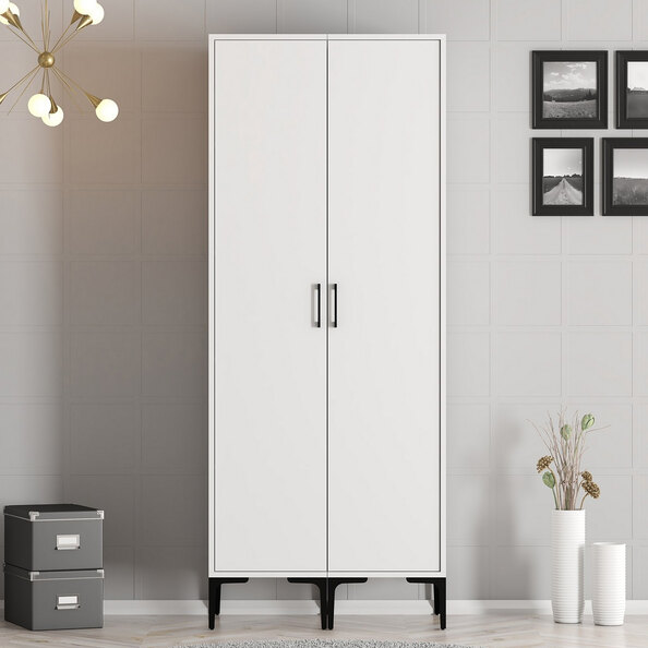 Kumsal Wooden Wardrobe with 2 Doors in White