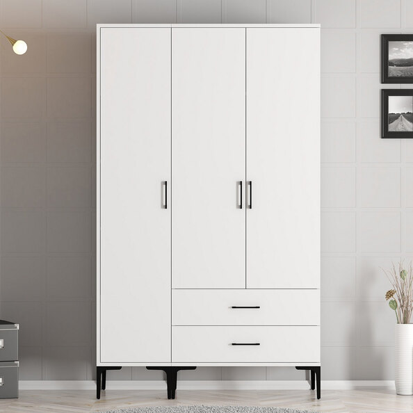 Kumsal Wooden Wardrobe with 3 Doors in White