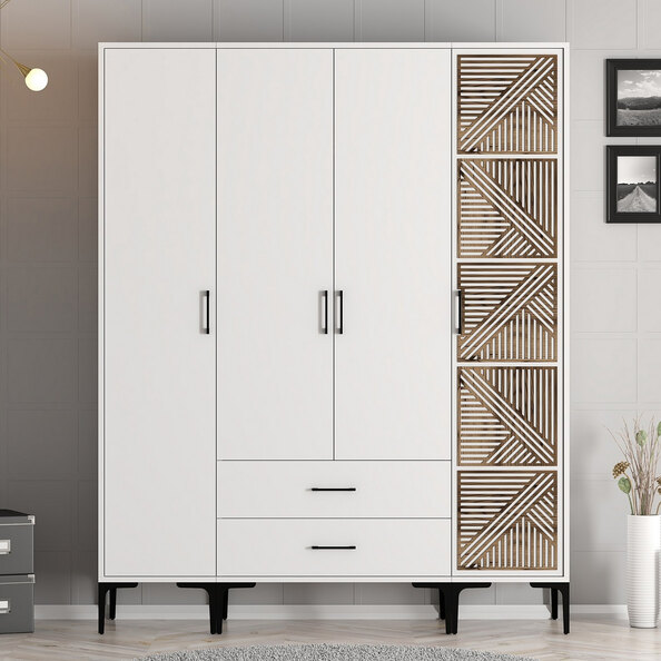 Kumsal Wooden Wardrobe with 4 Doors in White