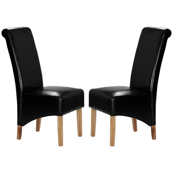 Kutztown Black Leather Dining Chairs With Oak Legs In Pair