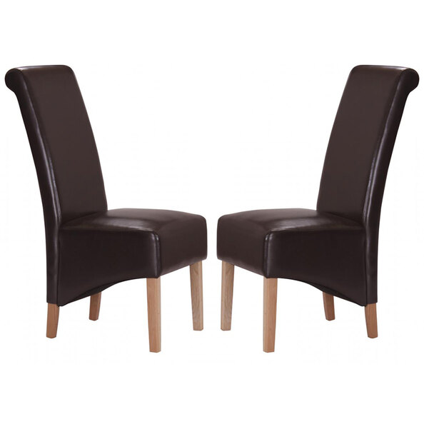 Kutztown Brown Leather Dining Chairs With Oak Legs In Pair