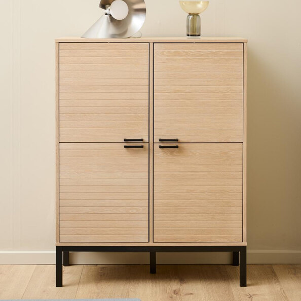 Kutztown Tall Wooden Storage Cabinet With 4 Doors In White Oak