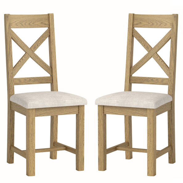 Kysen Oak Wooden Dining Chairs with Fabric Seat in Pair