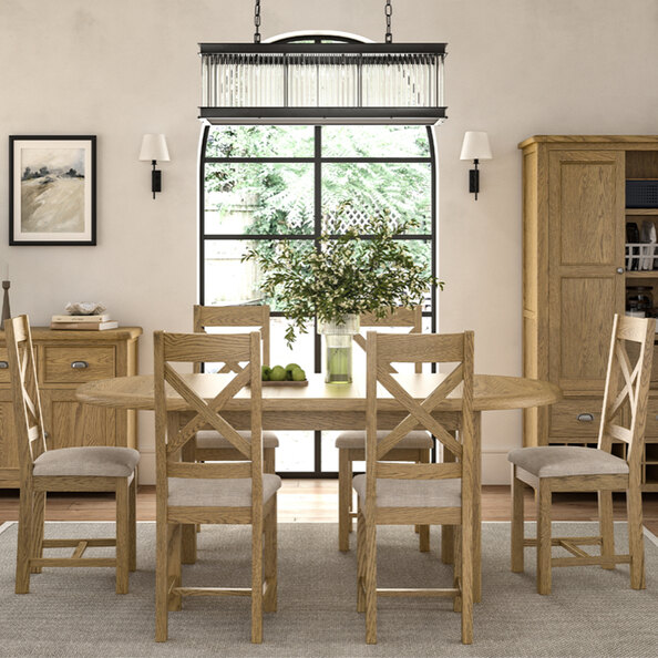 Kysen Oval Wooden Extending Dining Table with 6 Chairs in Oak