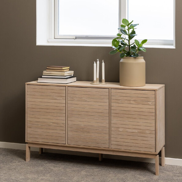 Lacey Wooden Storage Cabinet With 3 Doors In White Oak