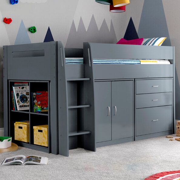 Lackey Wooden Mid Sleeper Bed With Storage In Grey