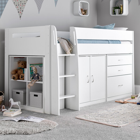 Lackey Wooden Mid Sleeper Bed With Storage In White
