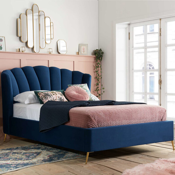 Laconia Fabric Ottoman Storage King Size Bed In Midnight Blue