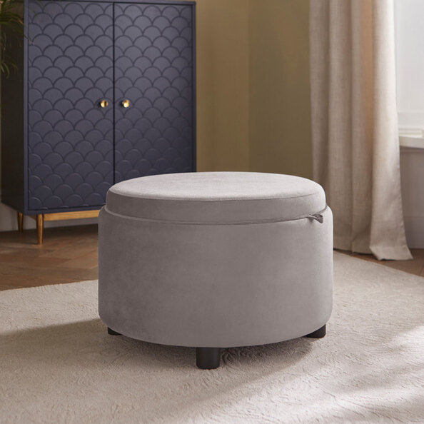 Laelis Velvet Tray Storage Stool in Grey