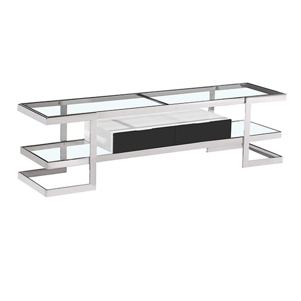 Laird Clear Glass TV Stand With White High Gloss Drawer