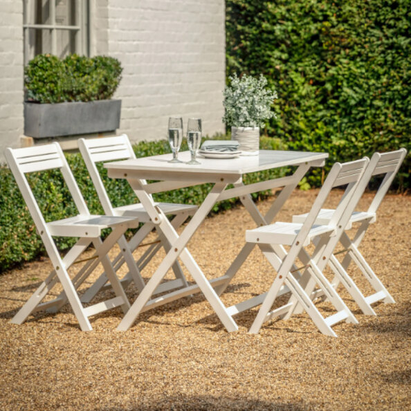 Lajatico Outdoor Wooden Folding Dining Set In White