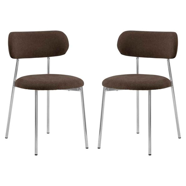 Lakeside Fabric Dining Chairs With Chrome Legs In Pair in Brown