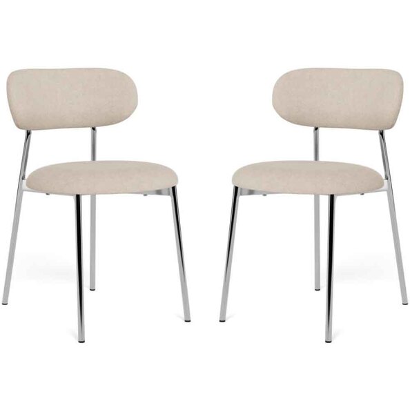 Lakeside Fabric Dining Chairs With Chrome Legs In Pair in Sand