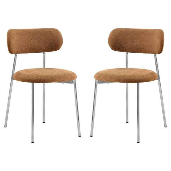 Lakeside Fabric Dining Chairs With Chrome Legs In Pair in Terracotta