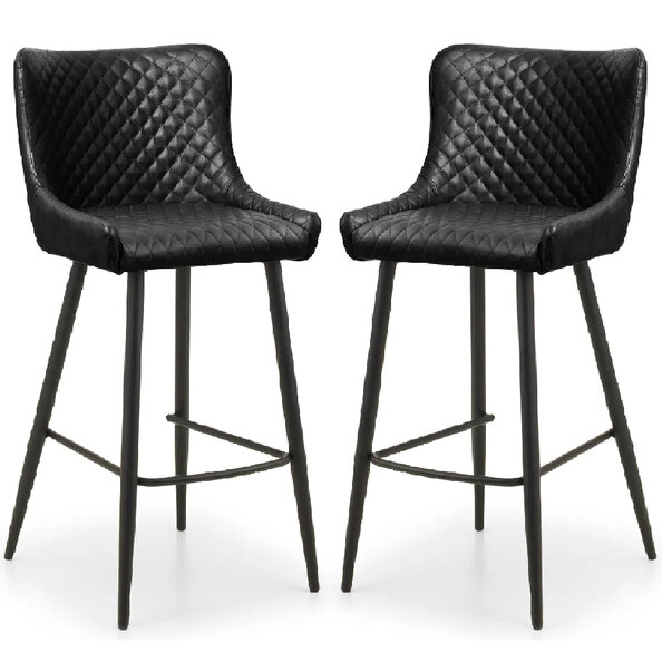 Lakia Black Faux Leather Bar Stools In Pair